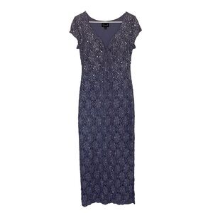 Connected Apparel Grace Purple Sequin Lace Maxi Dress 6 Short Sleeve Lined